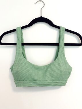 Aerie Scoop Swim Bikini Top Green Waffle Textured Bralette Swimsuit Sz Small